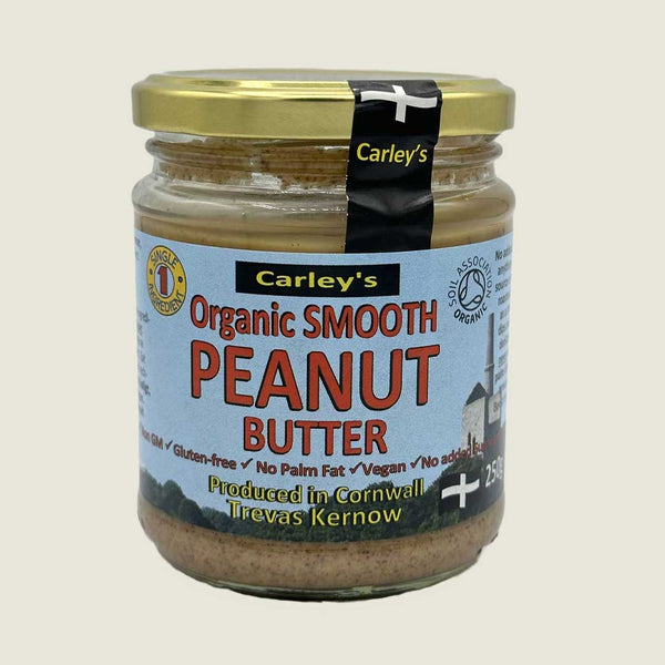 Carleys organic vegan friendly smooth peanut butter in jar